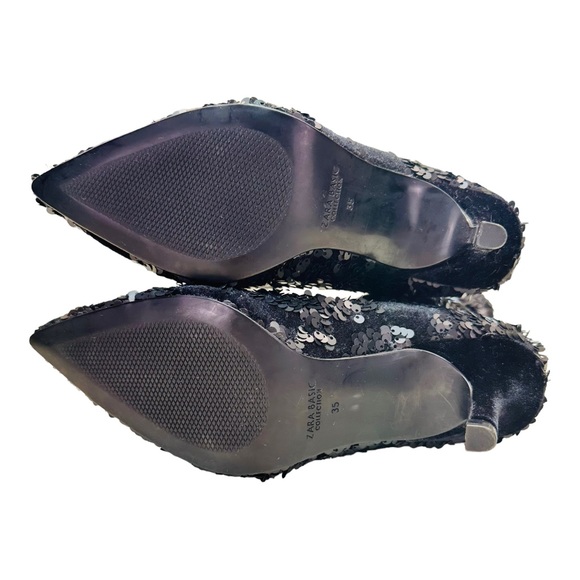 Zara Sequin Fabric / Velvet Ankle Boots - Black - Picture 9 of 15